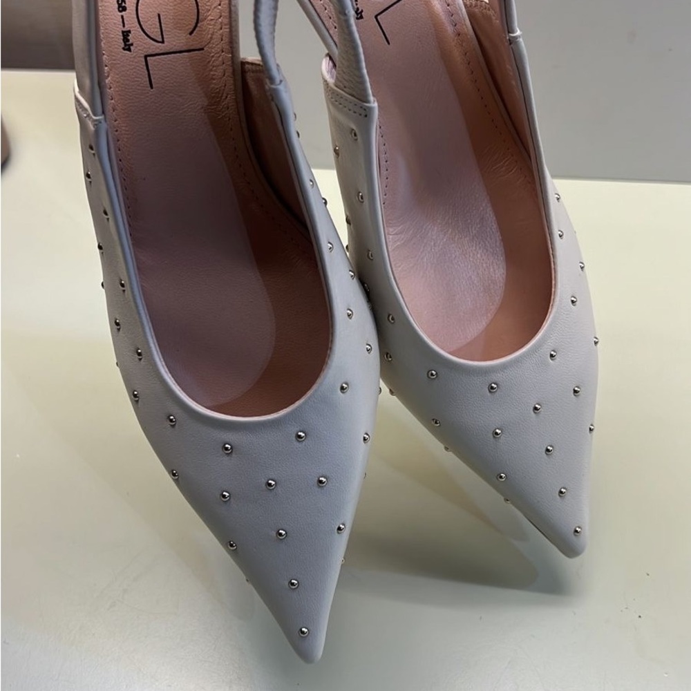 AGL Made in Italy White Studded Kitten Heel Slingback Pumps New With Tags - Picture 4 of 9